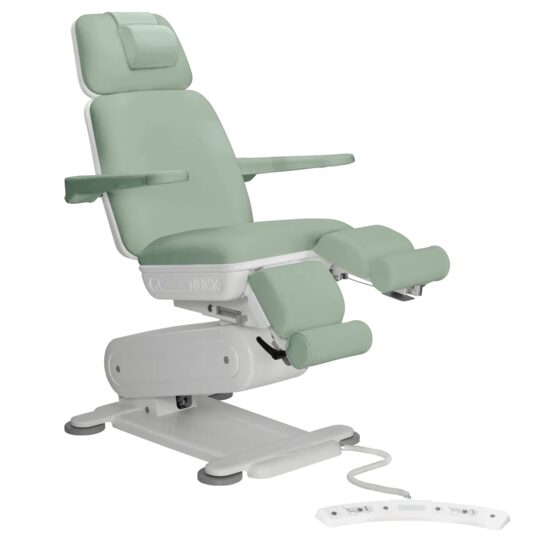 Fotoliu electric podologie STELLA 3s, culoare salvie, pedala de picior cu functie de memorie