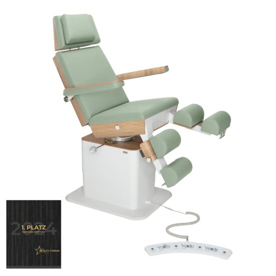 Fotoliu electric de podologie RUCK MOON, CPL stejar, suport pentru picioare, culoare salvie, electric, pedala de picior cu fir si functie de memorare